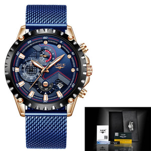 Open image in slideshow, LIGE Blue Casual Mesh Belt Quartz Watch
