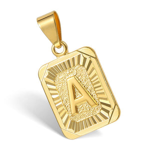 Stainless Steel Gold Link Chain With Square Letter Pendant