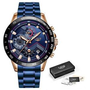 Open image in slideshow, LIGE Blue Chronograph Quartz Watch
