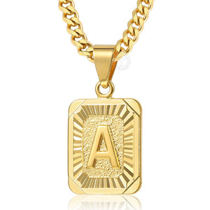 Open image in slideshow, Stainless Steel Gold Link Chain With Square Letter Pendant
