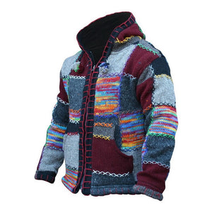 Hooded Patchwork Knitted Sweater