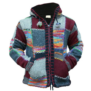 Open image in slideshow, Hooded Patchwork Knitted Sweater
