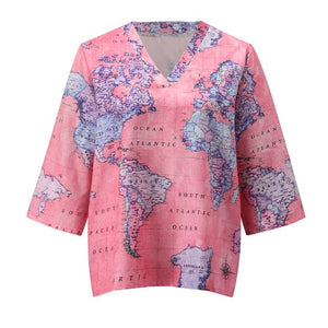 Open image in slideshow, Casual World Map Half Sleeve Top
