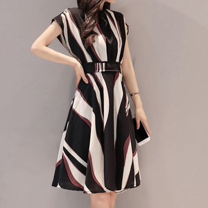 Temperament Striped Print Short Sleeve Dress