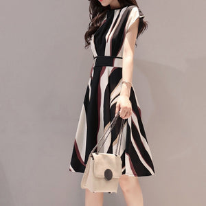 Temperament Striped Print Short Sleeve Dress