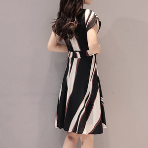 Temperament Striped Print Short Sleeve Dress