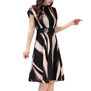 Open image in slideshow, Temperament Striped Print Short Sleeve Dress
