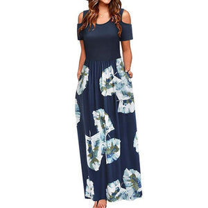 Open image in slideshow, Elegant Off the Shoulder Floral Print Long Dress
